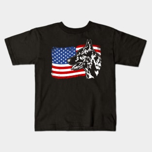 Dutch Shepherd American Flag patriotic dog Kids T-Shirt